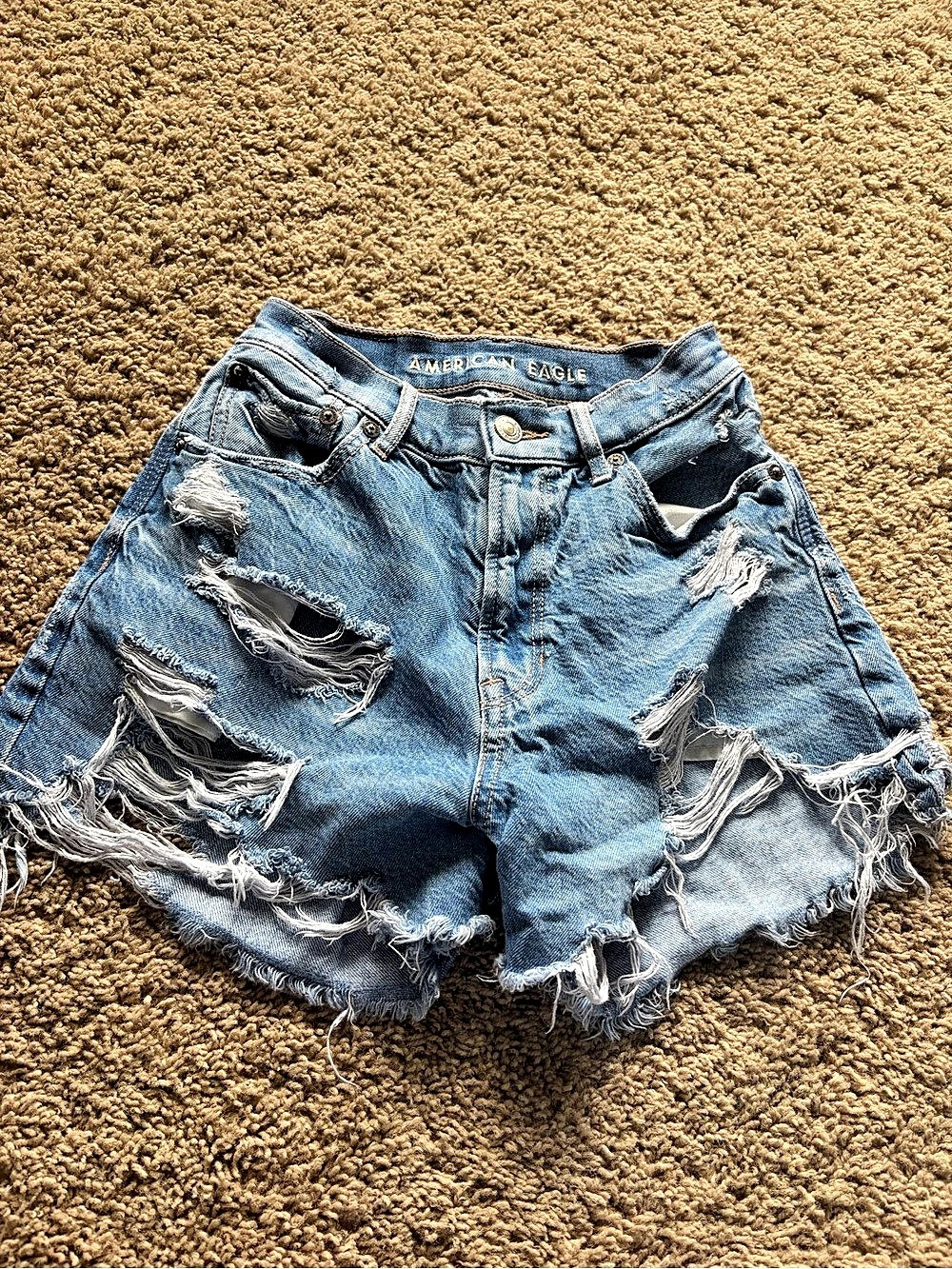 American Eagle AE Curvy Denim Mom Shorts Women's Distressed Jean Shorts in Blue